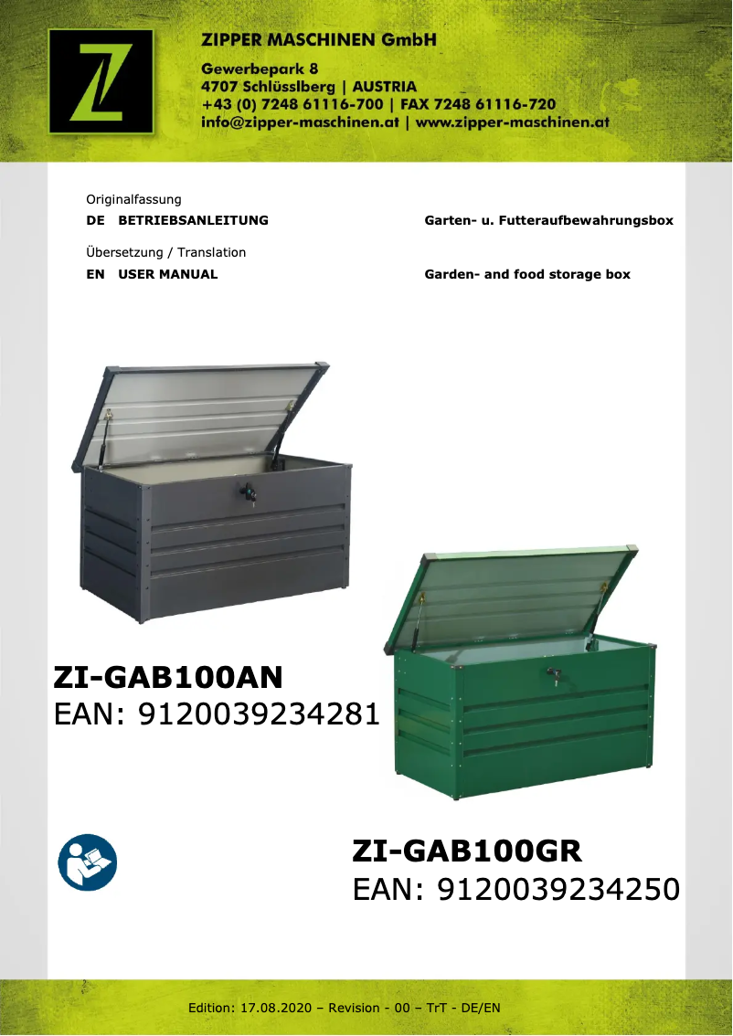 Page 1 de la notice Manuel utilisateur Zipper ZI-GAB100GR