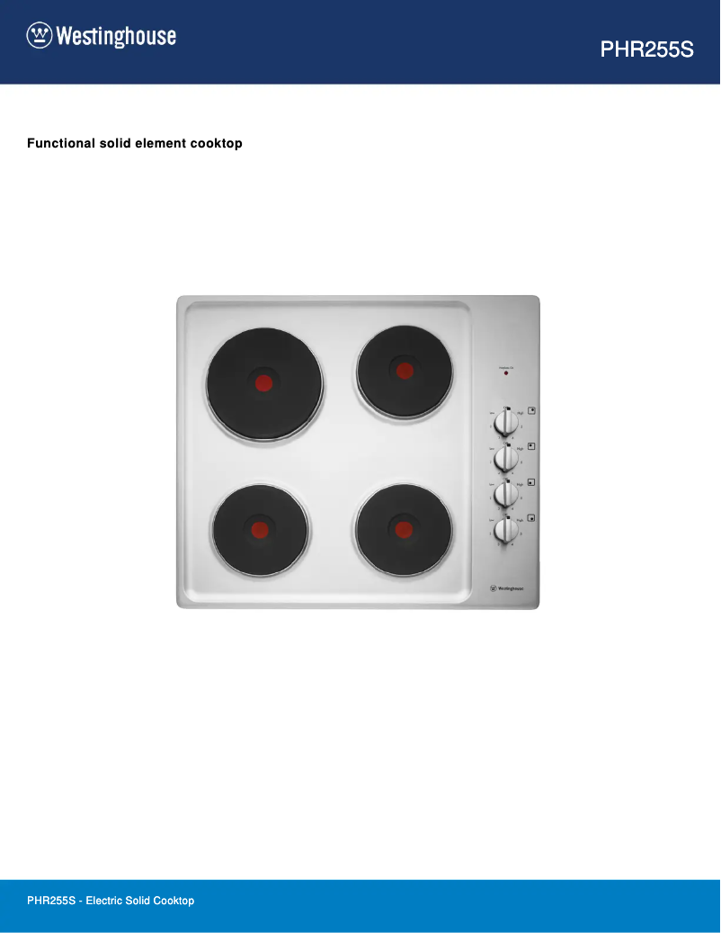 Page n°1 - Fiche technique Westinghouse PHR255S