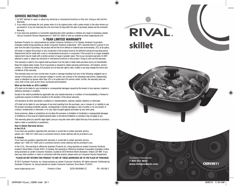 Page 1 de la notice Manuel utilisateur Rival CKRVSK11