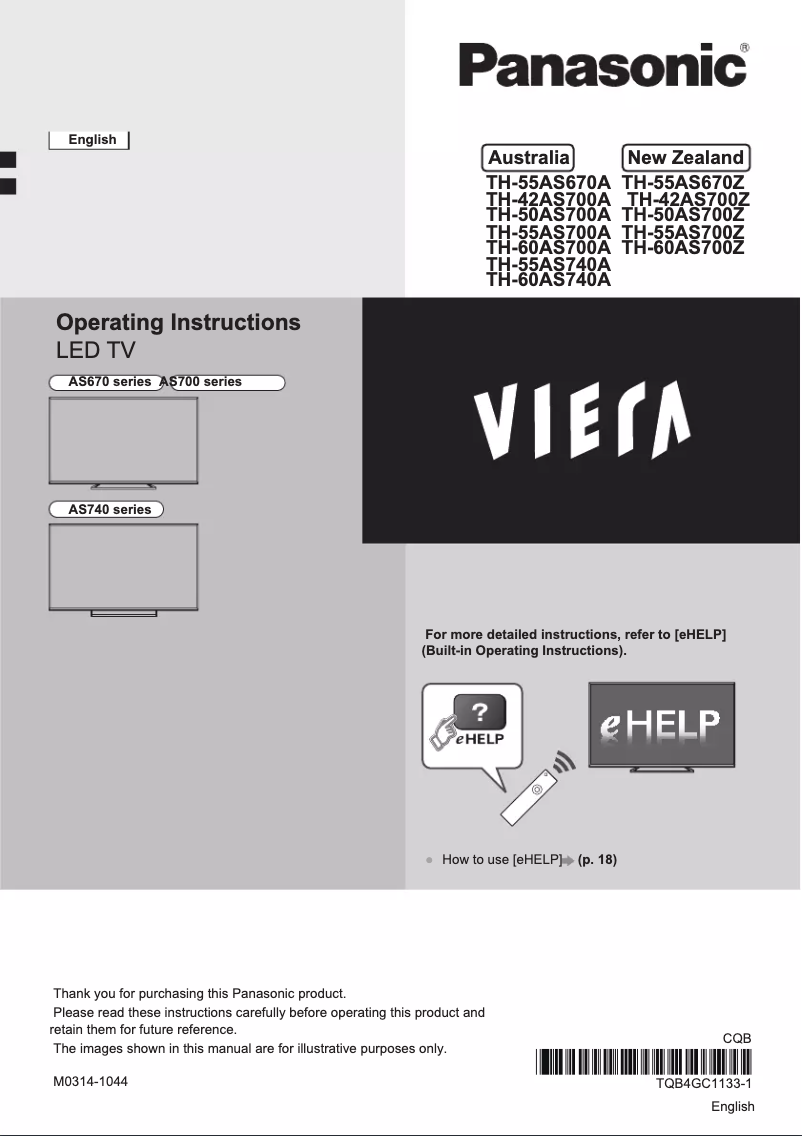 Page 1 de la notice Manuel utilisateur Panasonic TH-60AS700Z
