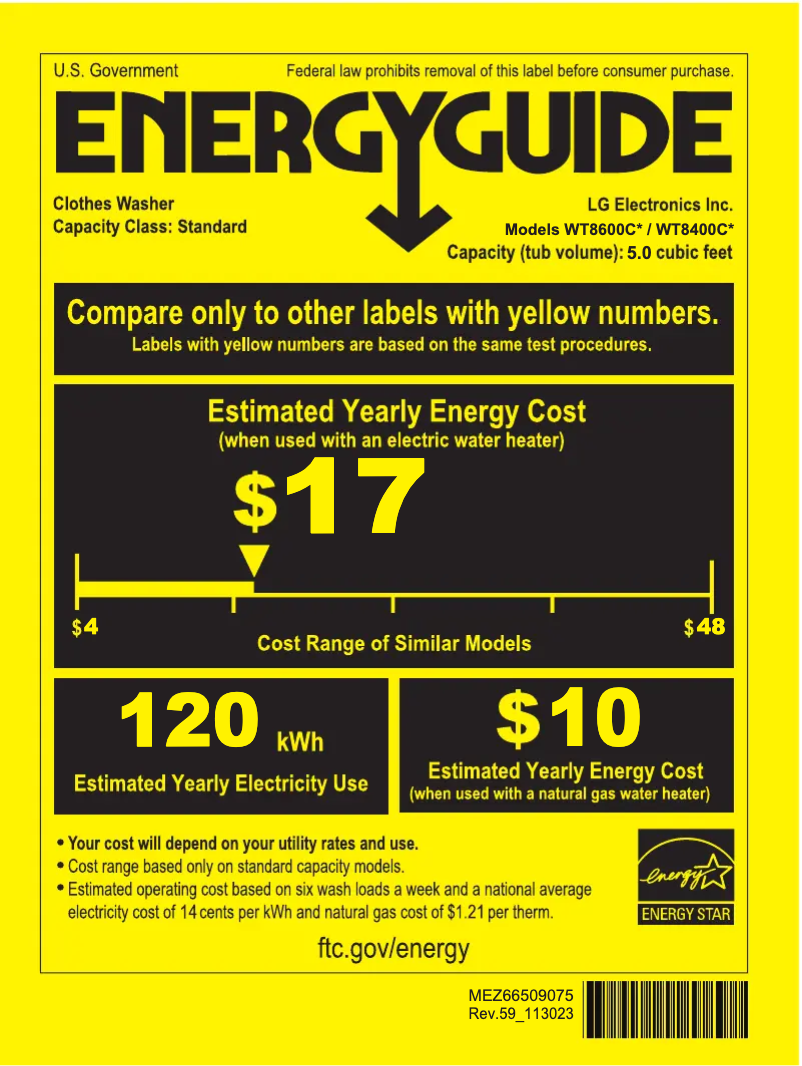 Page 1 de la notice Label énergétique LG WT8600CB