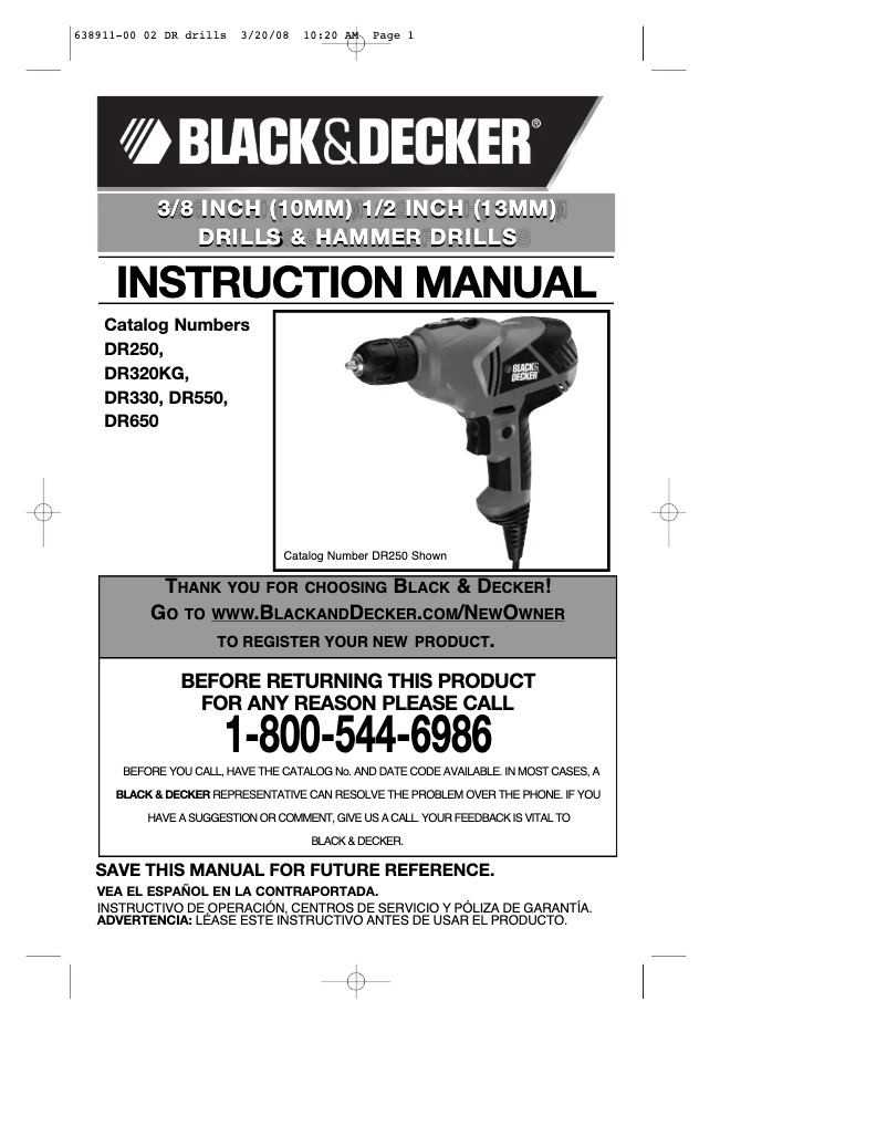 Page 1 de la notice Manuel utilisateur Black & Decker DR550
