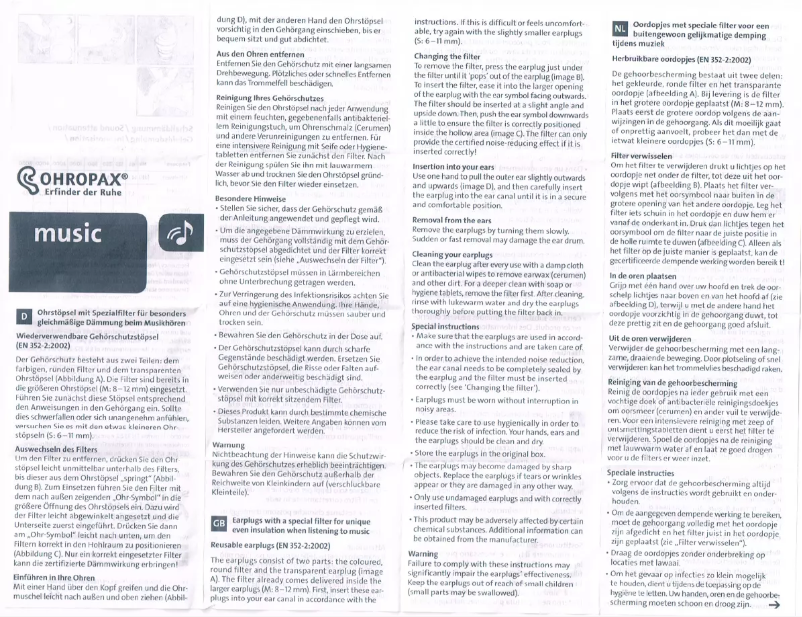 Page 1 de la notice Manuel utilisateur Ohropax Music