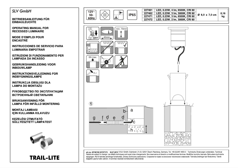 Page n°1 - Manuel utilisateur SLV 227462
