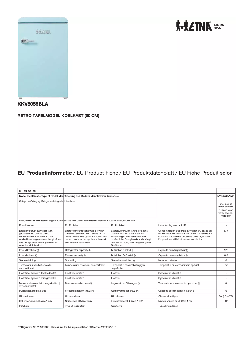 Page n°1 - Fiche technique Etna KKV5055BLA