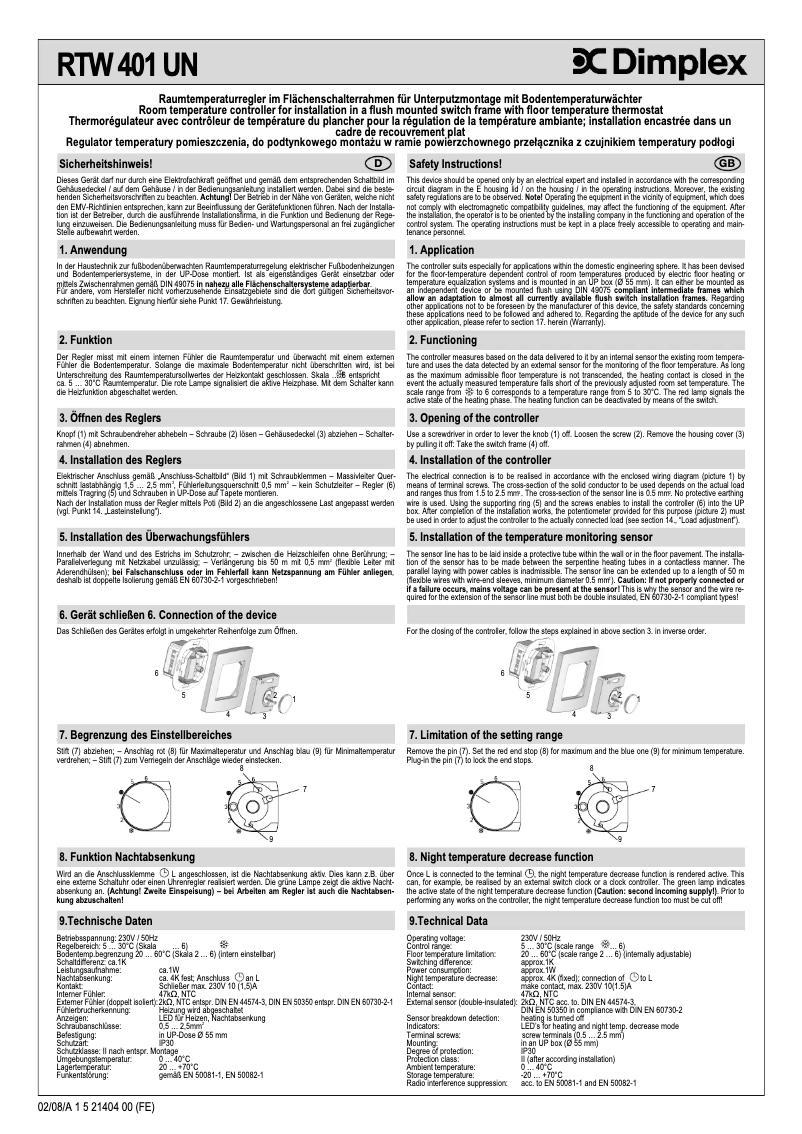 Página 1 del manual Manual de usuario Dimplex RTW 401 UN
