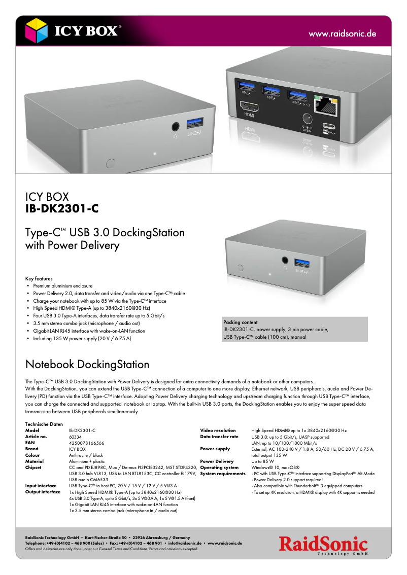 Page 1 de la notice Fiche technique Icy Box IB-DK2301-C