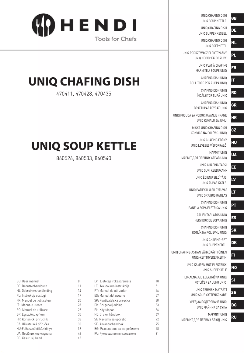 Page 1 de la notice Manuel utilisateur Hendi 860540