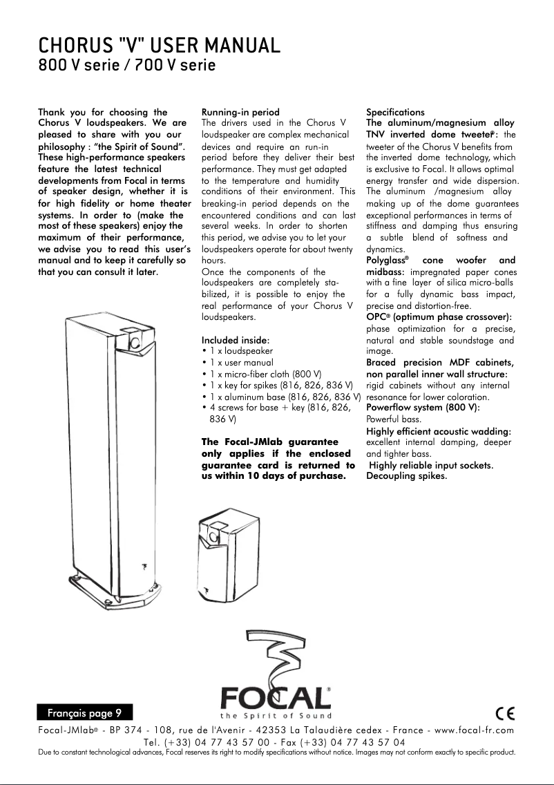 Image de la première page du manuel de l'appareil Chorus 706V