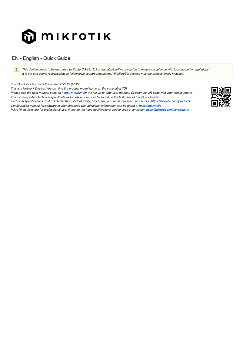 Page 1 de la notice Manuel utilisateur Mikrotik hEX refresh