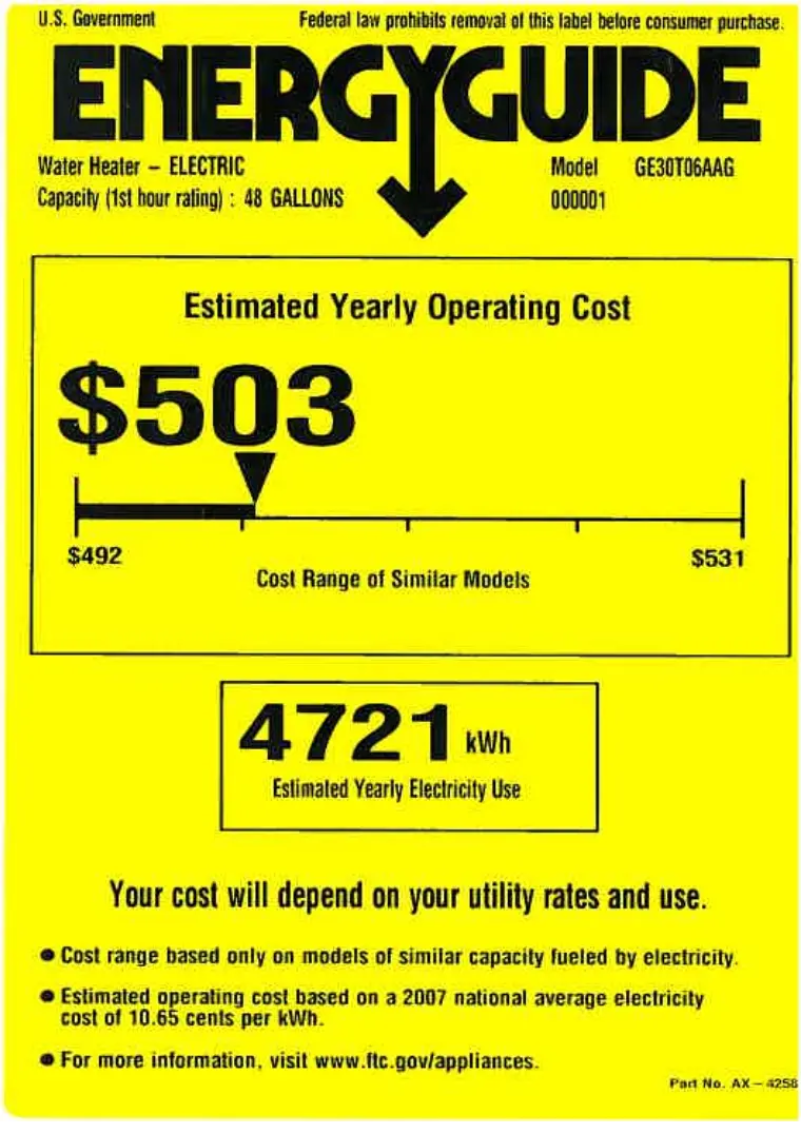 Page n°1 - Label énergétique GE GE30T06AAG