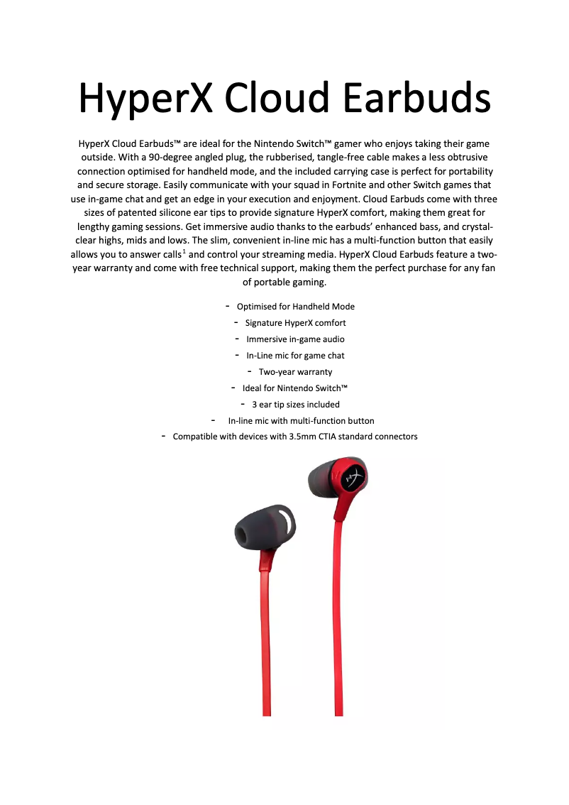 Página 1 del manual Manual de usuario HyperX Cloud Earbuds