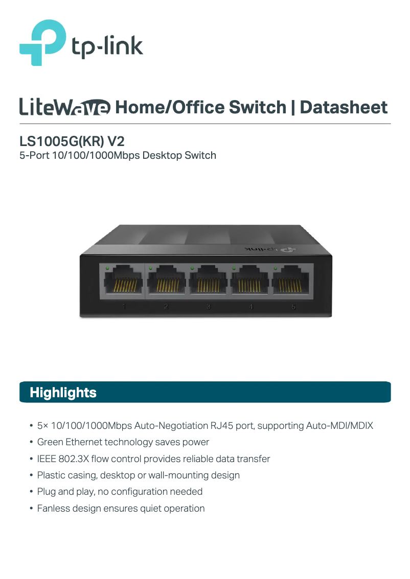 Page n°1 - Fiche technique TP-Link LiteWave LS1005G