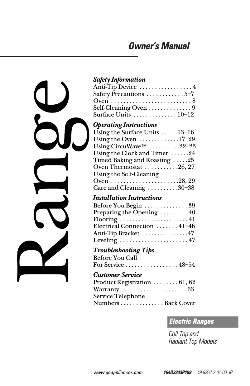 Page n°1 - Manuel d'utilisation et d'entretien GE JBS23BBWH