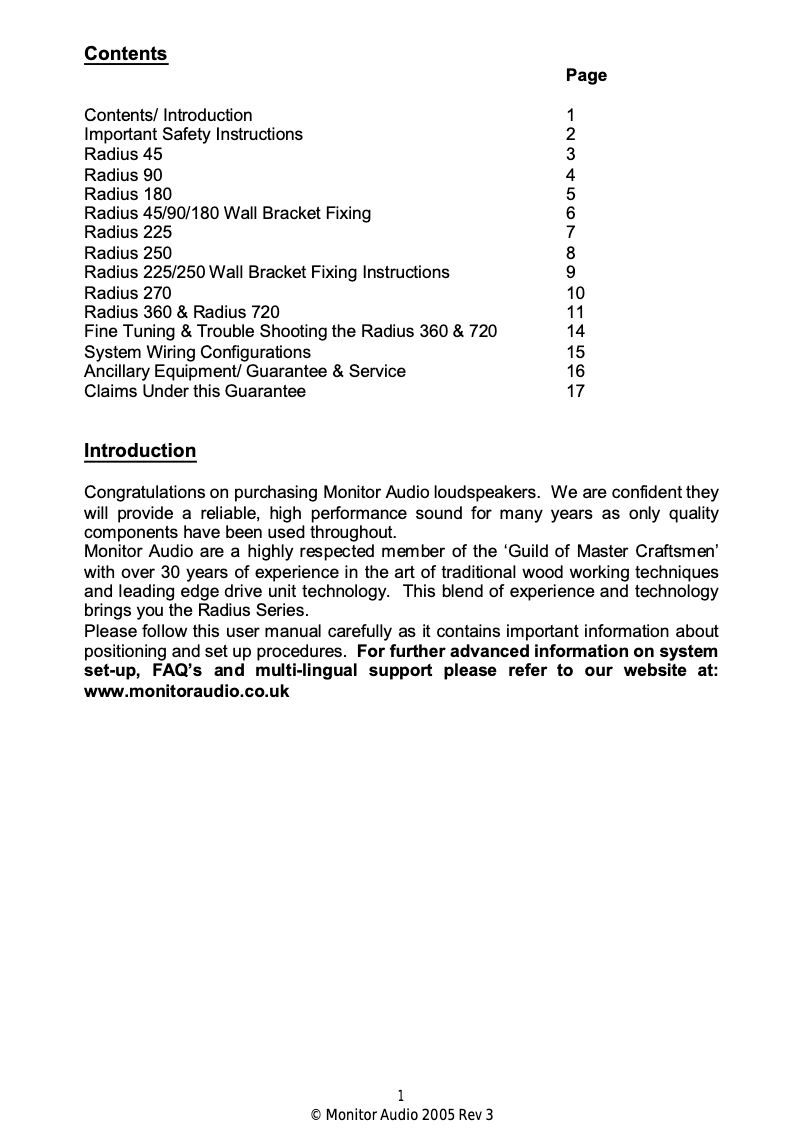 Page 1 de la notice Manuel utilisateur Monitor Audio R180