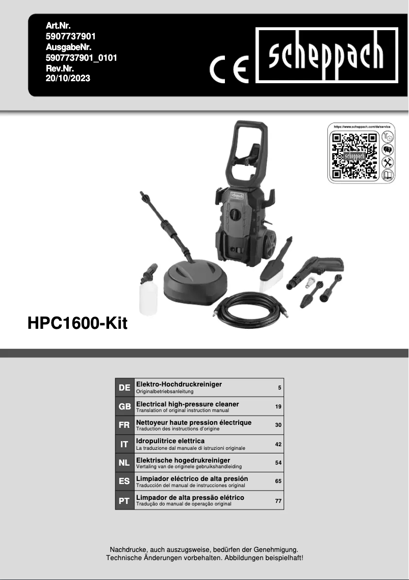 Page 1 de la notice Manuel utilisateur Scheppach HPC1600