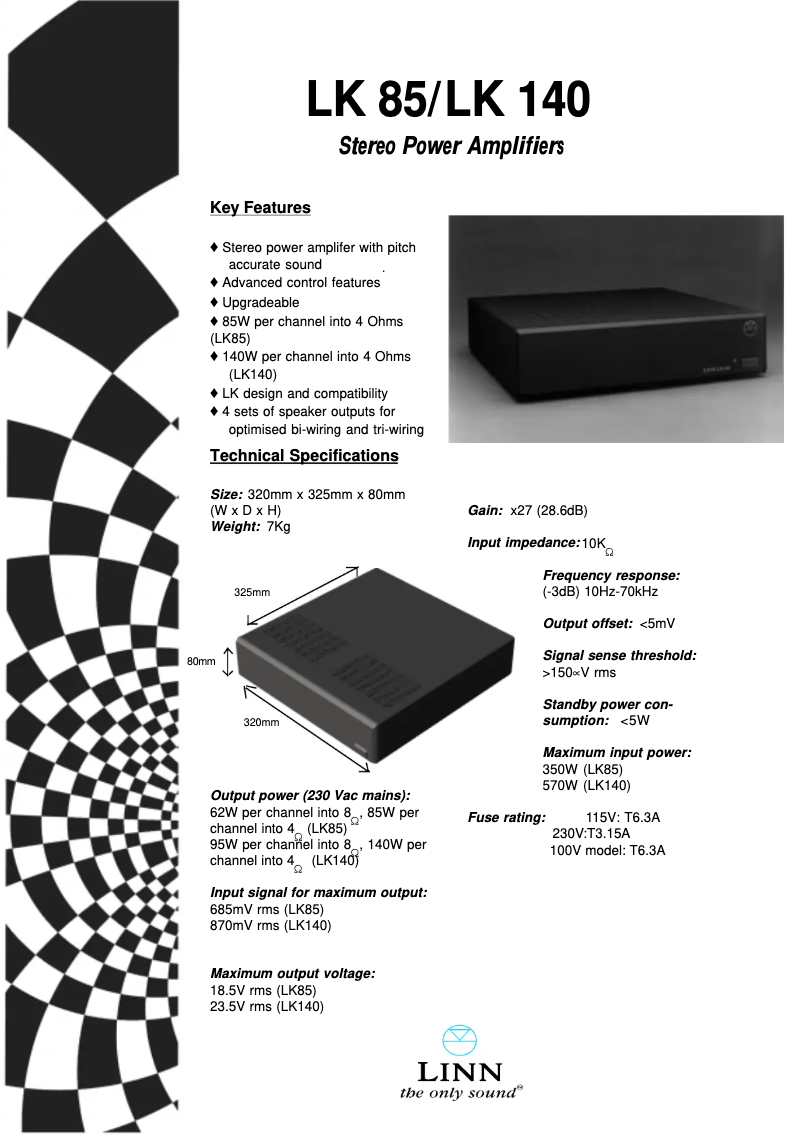 Page 1 de la notice Fiche technique Linn LK 2
