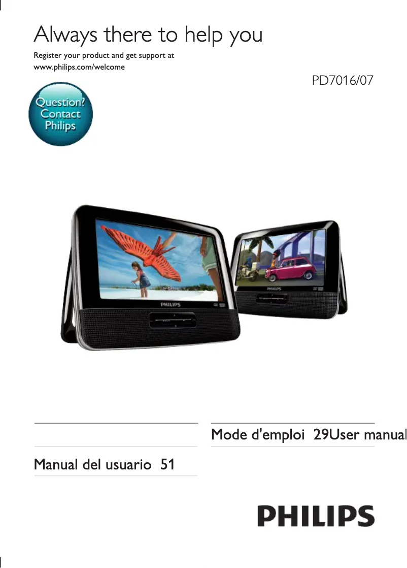 Page 1 de la notice Manuel utilisateur Philips PD7016