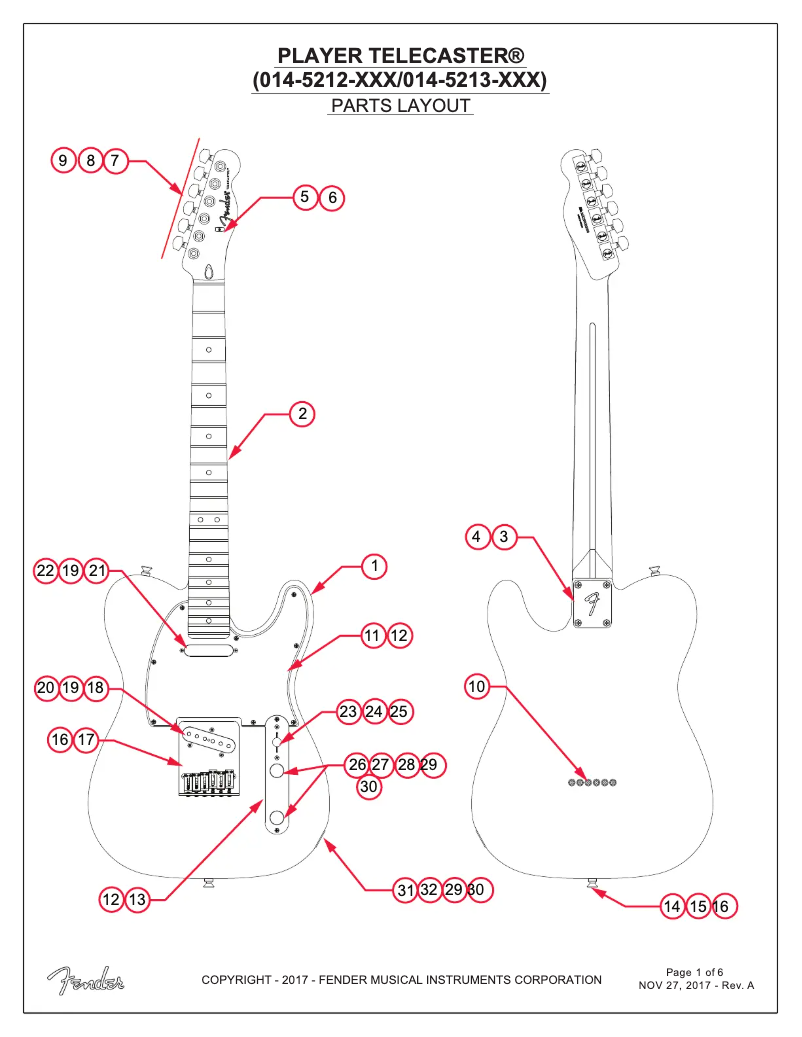 Page 1 de la notice Manuel utilisateur Fender Player Telecaster
