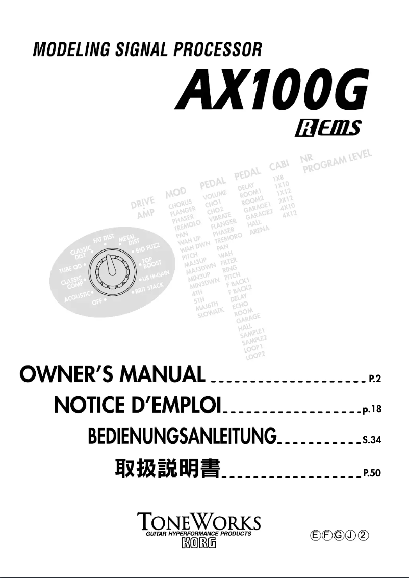 Page 1 de la notice Manuel utilisateur Korg AX100G