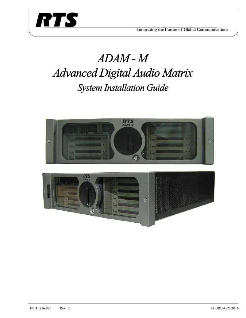 Page 1 de la notice Guide d'installation RTS ADAM-M