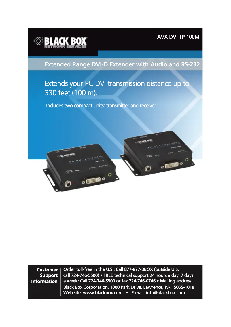 Page 1 de la notice Manuel utilisateur Black Box AVX-DVI-TP-100M