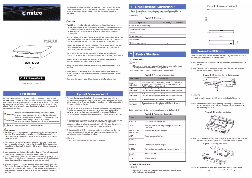 Page 1 de la notice Manuel utilisateur Ernitec 0070-10400
