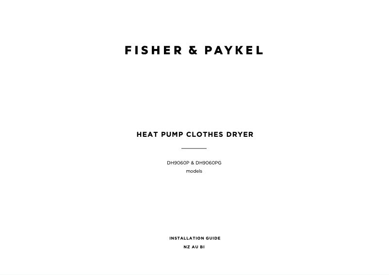 Page 1 de la notice Guide d'installation Fisher & Paykel DH9060P2