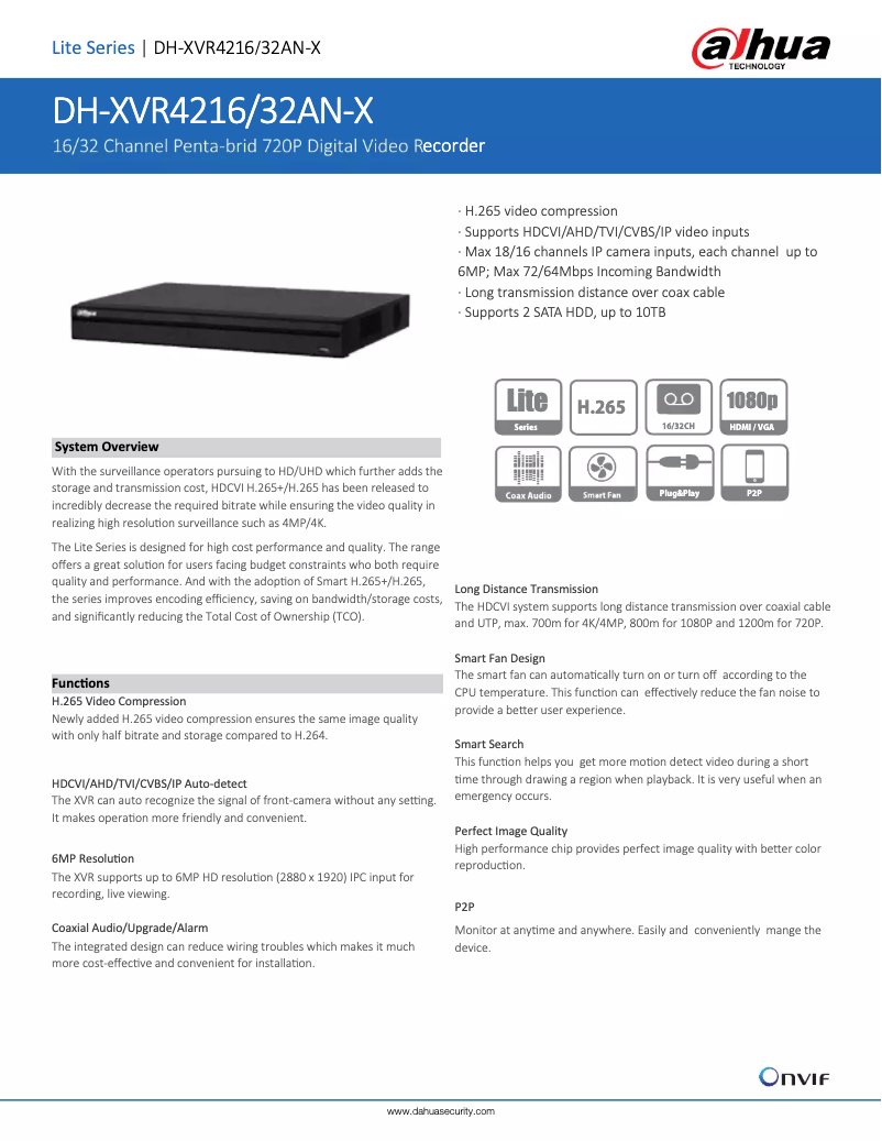 Page n°1 - Fiche technique Dahua Technology XVR4216/32AN-X