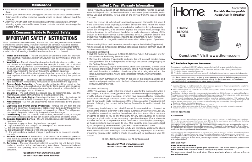 Image de la première page du manuel de l'appareil iM70