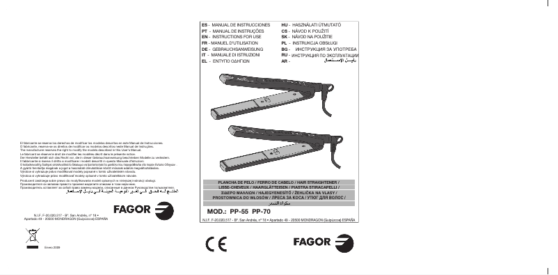 Page n°1 - Manuel utilisateur Fagor PP-70