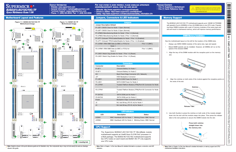 Page 1 de la notice Guide de démarrage rapide Supermicro B2SD1-8C-TF