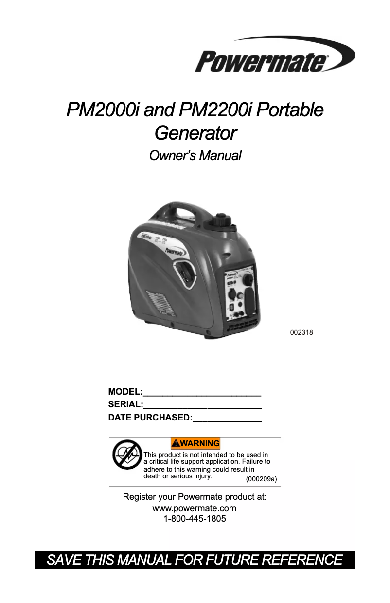Page 1 de la notice Manuel utilisateur Powermate PM2000i