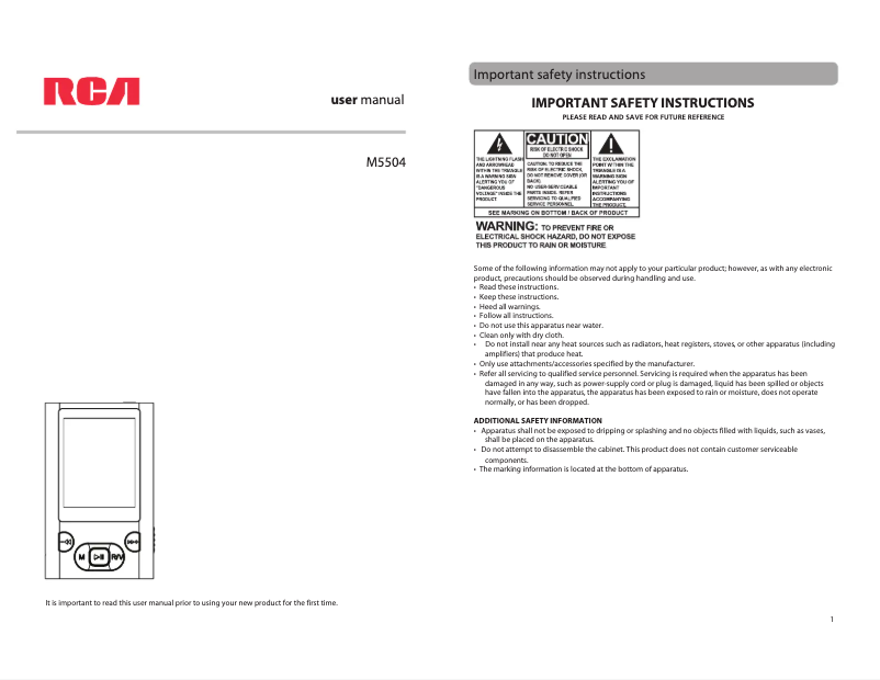 Page n°1 - Manuel utilisateur RCA M5504