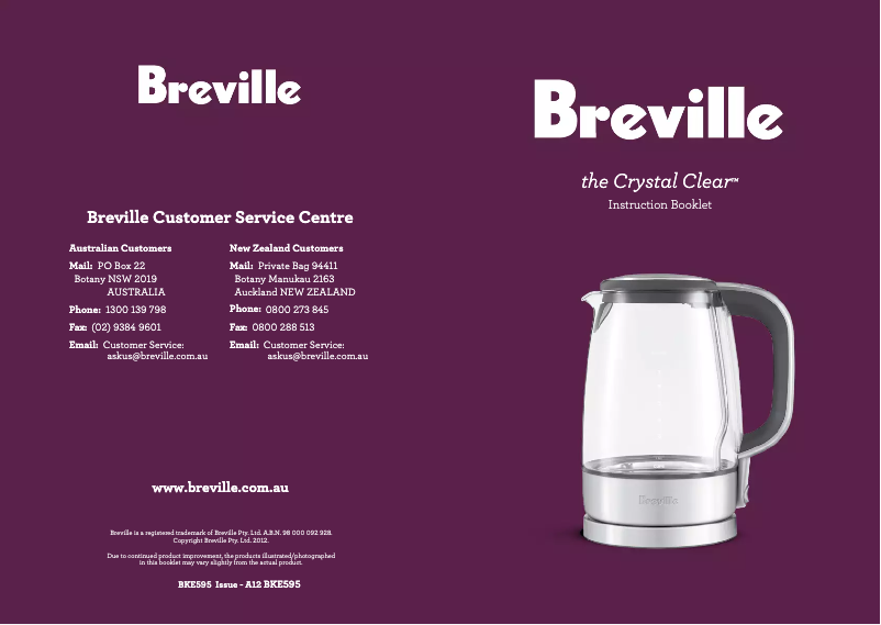 Image de la première page du manuel de l'appareil the Crystal Clear Kettle BKE595XL