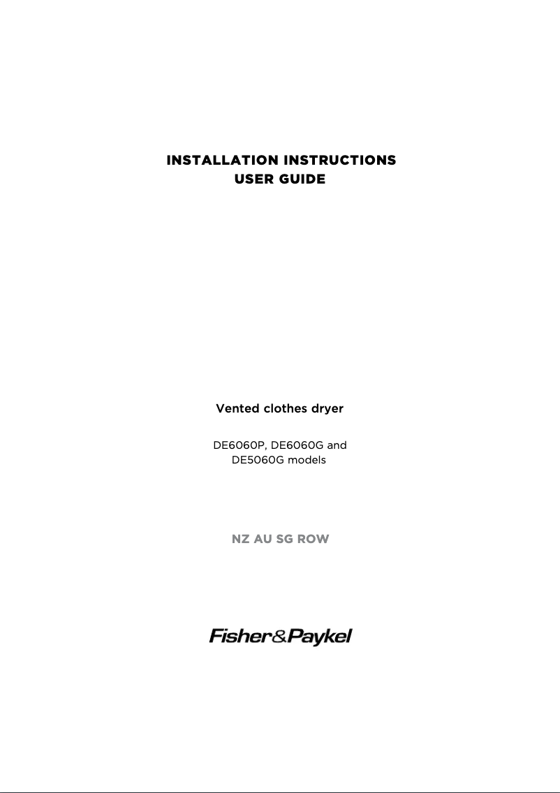 Page 1 de la notice Manuel utilisateur Fisher & Paykel DE6060P1