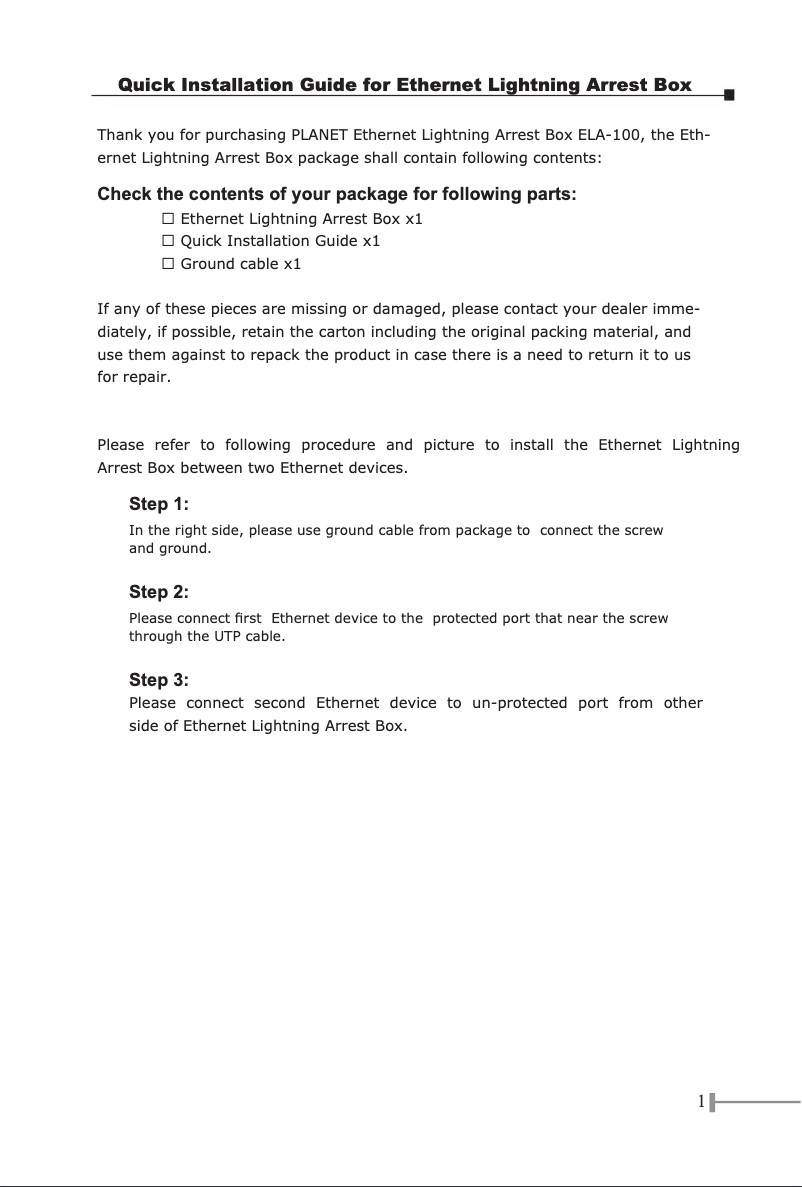 Page 1 de la notice Manuel utilisateur Planet ELA-100