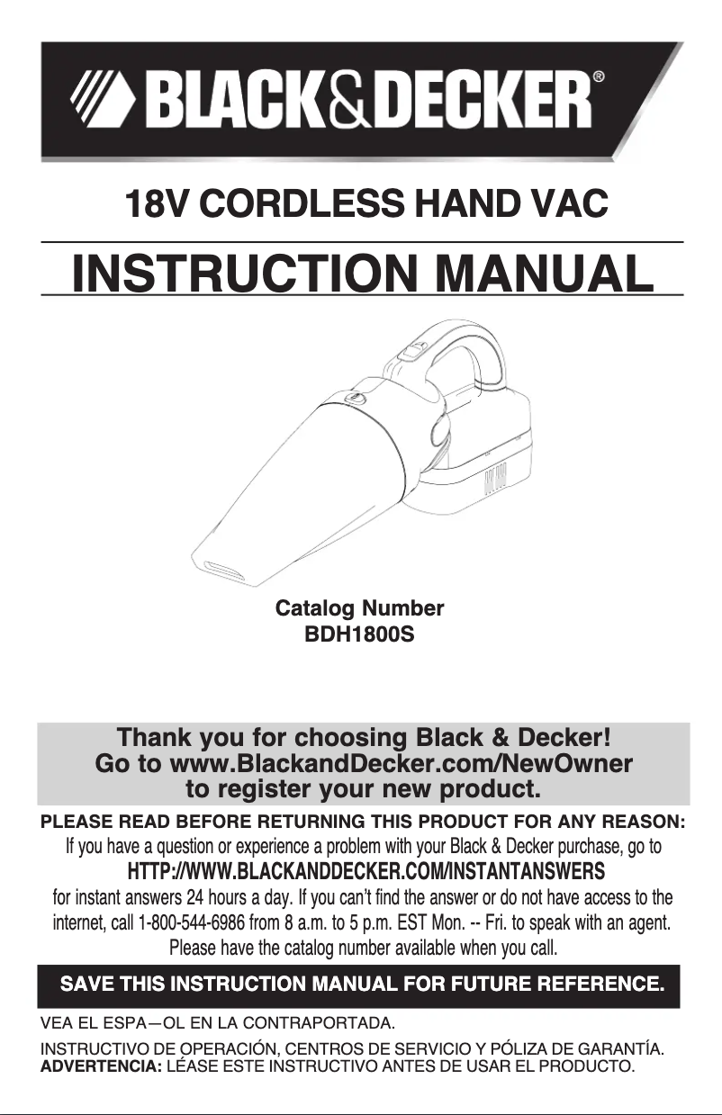 Page 1 de la notice Manuel utilisateur Black & Decker BDH1800S