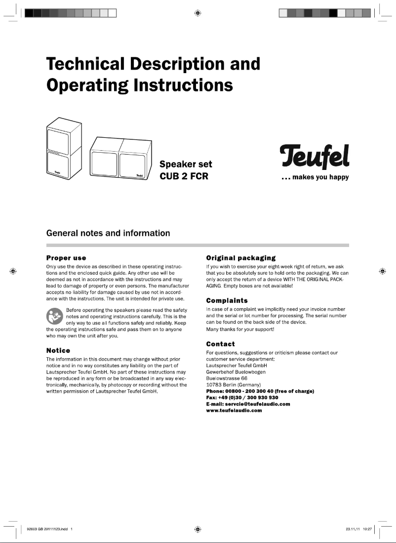 Página 1 del manual Manual de usuario Teufel Cubycon 2 Wireless
