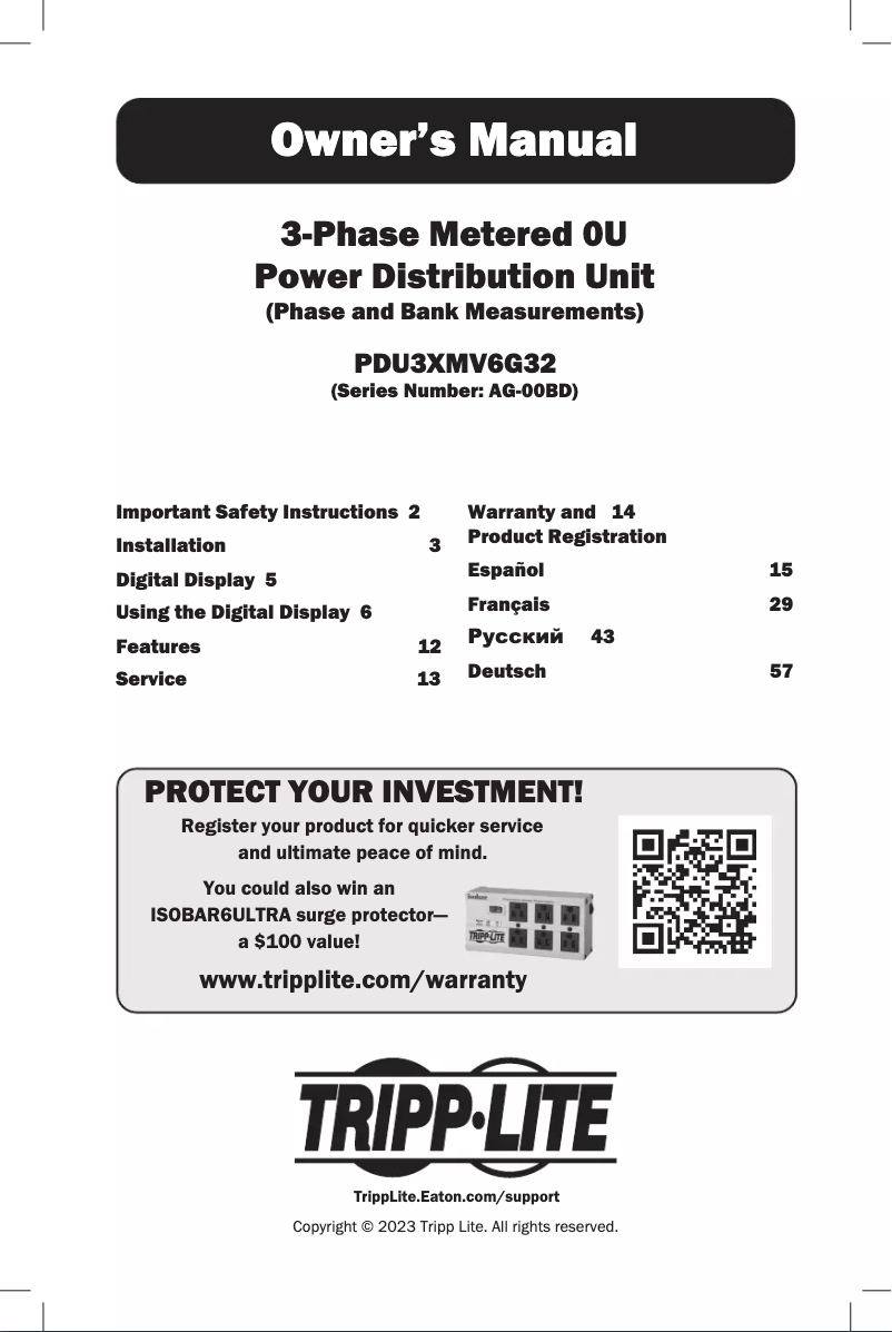Page 1 de la notice Manuel utilisateur Tripp Lite PDU3XMV6G32