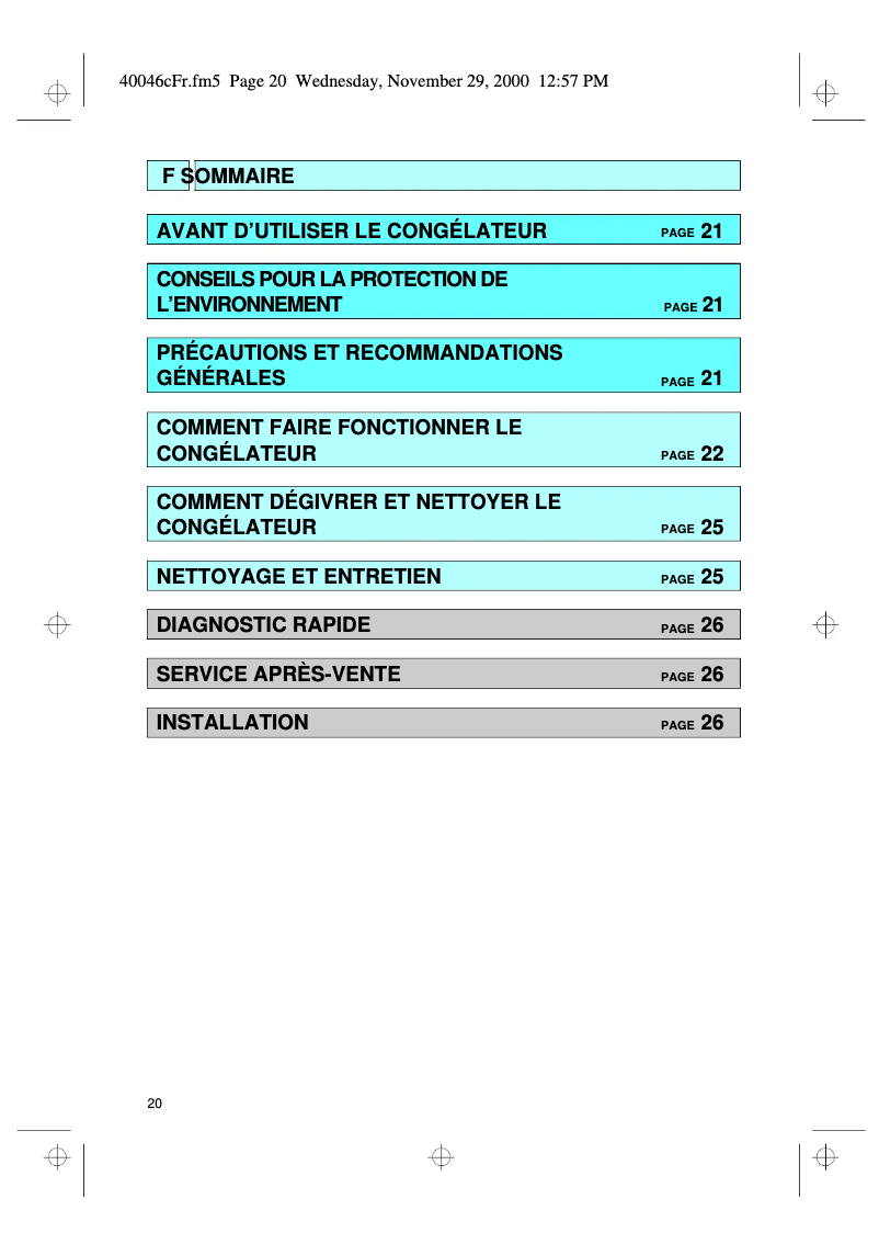 Page 1 de la notice Manuel utilisateur Whirlpool AFG 3270/H
