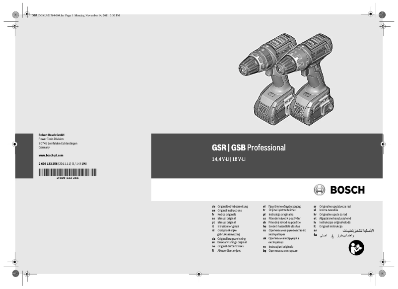 Page n°1 - Manuel utilisateur Bosch Blauw GSR 14,4-LI Professional