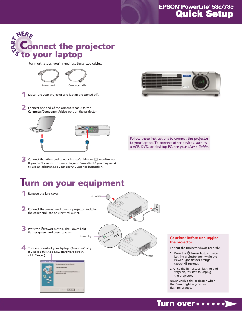 Image de la première page du manuel de l'appareil PowerLite 53c