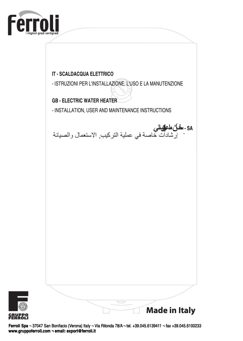 Page n°1 - Manuel utilisateur Ferroli Calypso