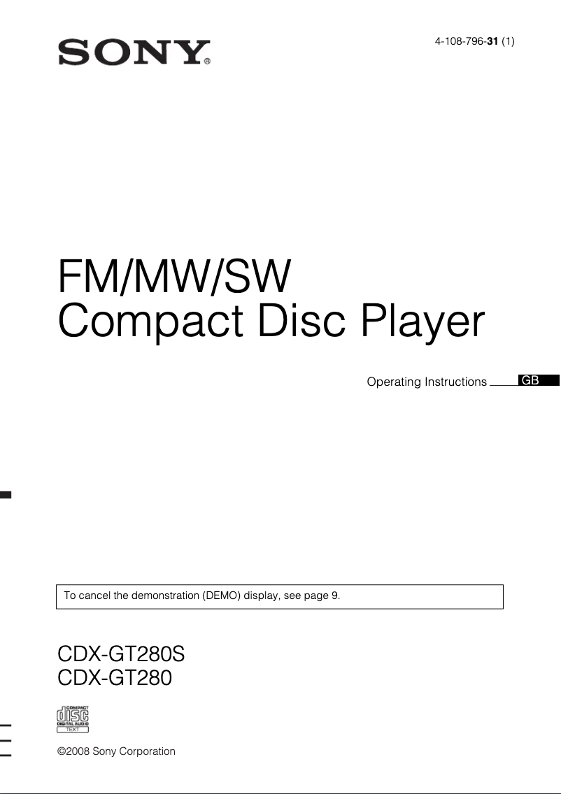 Página 1 del manual Manual de usuario Sony CDX-GT280