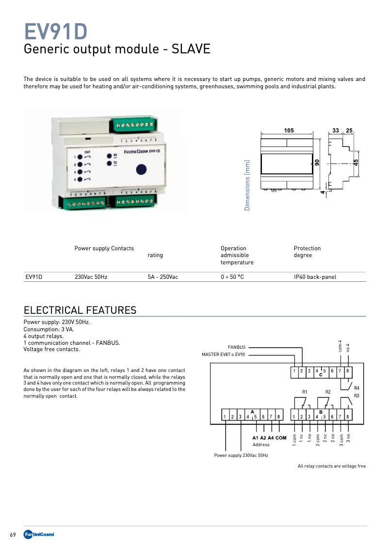Page 1 de la notice Fiche technique Fantini Cosmi EV91D