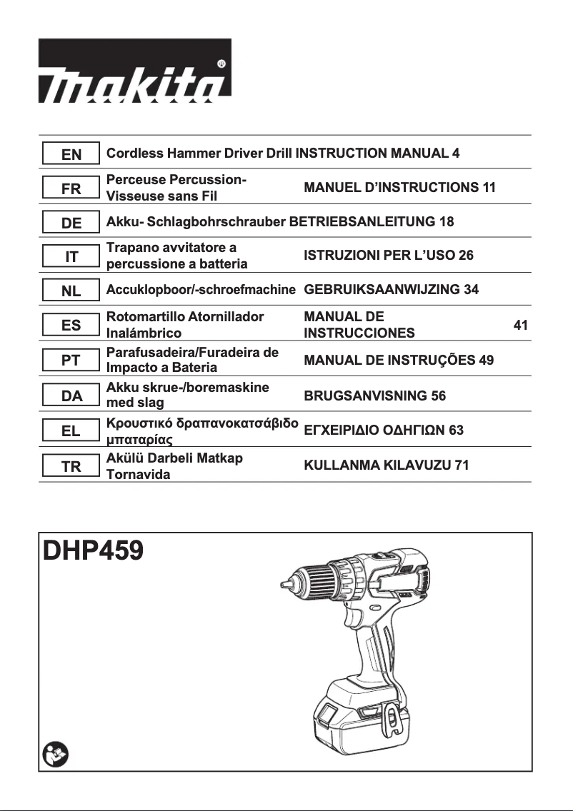 Page 1 de la notice Manuel utilisateur Makita DHP459RMJ