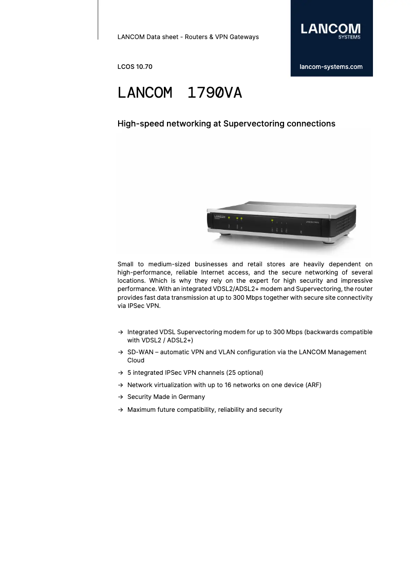 Page 1 de la notice Fiche technique Lancom 1790VA