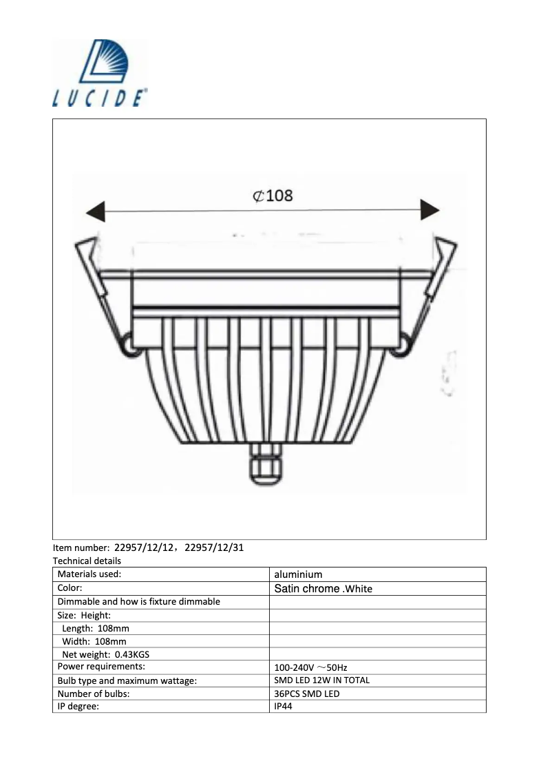 Page 1 de la notice Manuel utilisateur Lucide Cimic-Led