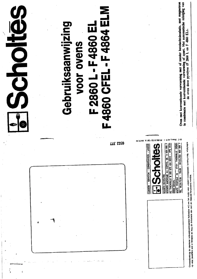 Page 1 de la notice Manuel utilisateur Scholtès F 2860 L